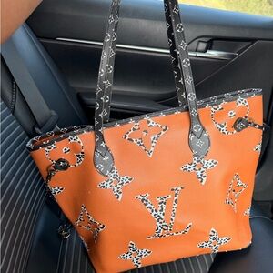 Louis Vuitton Orange and Black Neverfull Monogram Tote